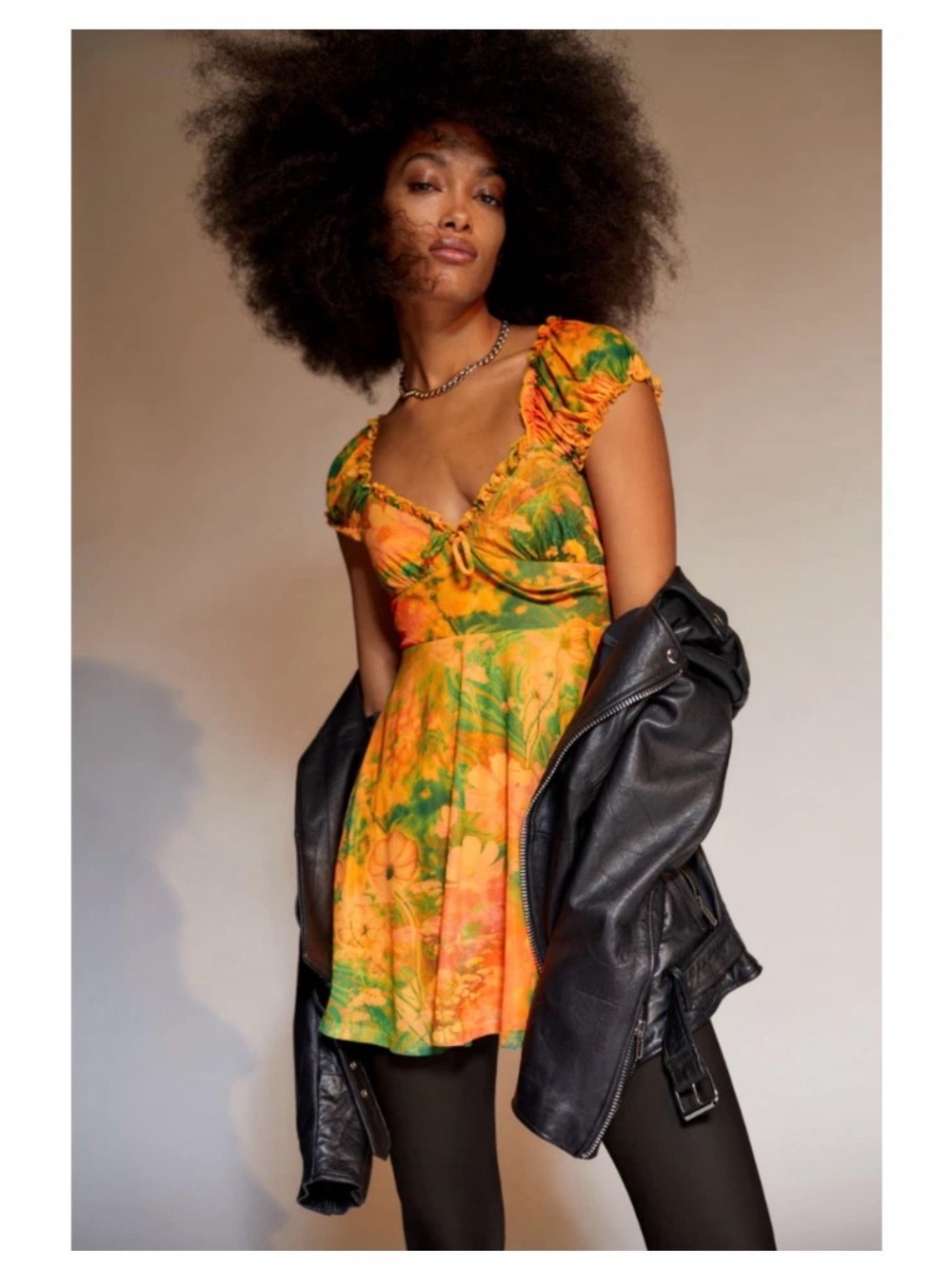 Urban Outfitters Audrey Mesh Mini Dress- Orange Floral